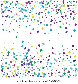 Festive colorful star confetti background. Square  vector texture for holidays, postcards, posters, websites, carnivals, birthday and children's parties. Cover mock-up.