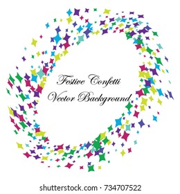 Festive colorful star confetti background. Twisted  vector texture for holidays, postcards, posters, websites, carnivals, birthday and children's parties. Cover mock-up. New year, Christmas theme
