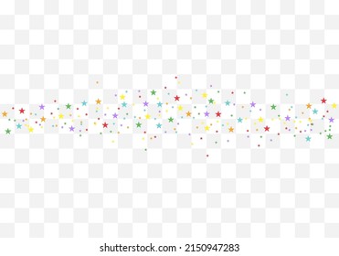 Festive colorful star confetti. Rainbow stars on transparent background. Vector illustration.