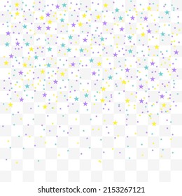 Festive colorful star confetti. Rainbow stars on transparent background. Vector illustration.