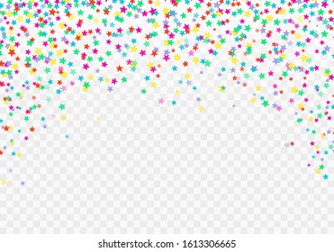 Festive colorful stars confetti background. Vector texture for holidays, postcards, websites, birthday and children's parties. Colorful confetti isolated. Ecstatic vector illustration.
