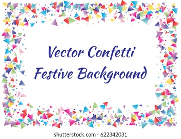 Festive colorful triangle confetti background. Vector illustration for decoration of holidays, postcards, posters, websites, carnivals, birthday and children's parties.