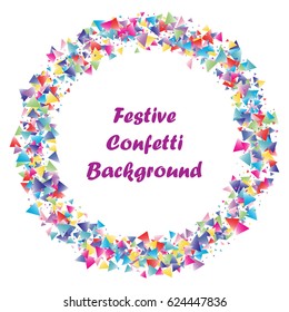 Festive colorful triangle confetti background. Vector illustration for decoration of holidays, postcards, posters, websites, carnivals, birthday and children's parties.