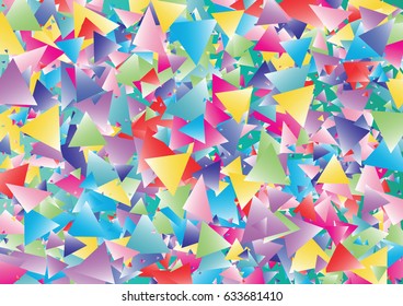 Festive colorful triangle confetti background. Rectangle vector texture for holidays, postcards, posters, websites, carnivals, birthday and children's parties. Cover mock-up.