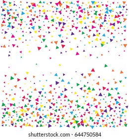 Festive colorful triangle confetti background. Square  vector texture for holidays, postcards, posters, websites, carnivals, birthday and children's parties. Cover mock-up.