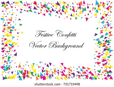 Festive colorful triangle confetti background. Twisted  vector texture for holidays, postcards, posters, websites, carnivals, birthday and children's parties. Cover mock-up. New year, Christmas theme