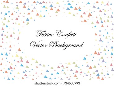 Festive colorful triangle confetti background. Twisted  vector texture for holidays, postcards, posters, websites, carnivals, birthday and children's parties. Cover mock-up. New year, Christmas theme