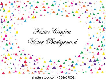 Festive colorful triangle confetti background. Twisted  vector texture for holidays, postcards, posters, websites, carnivals, birthday and children's parties. Cover mock-up. New year, Christmas theme