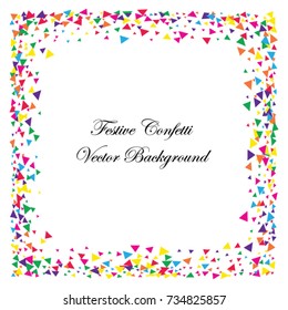 Festive colorful triangle confetti background. Twisted  vector texture for holidays, postcards, posters, websites, carnivals, birthday and children's parties. Cover mock-up. New year, Christmas theme