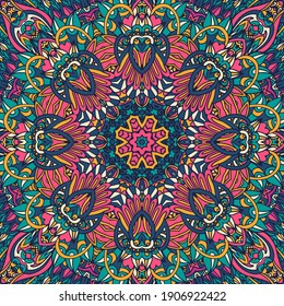 Festive Colorful Tribal ethnic seamless vector pattern ornamental psychedelic