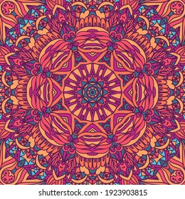 Festive Colorful Tribal ethnic seamless vector pattern ornamental psychedelic. Indian sun mandala carnival.