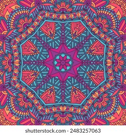 Festive Colorful Tribal ethnic seamless vector pattern ornamental star psychedelic mexican art. Mandala doodle banner background