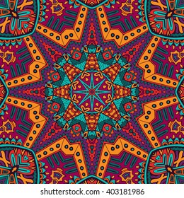 Festive Colorful Tribal ethnic seamless vector pattern ornamental. Geometric print