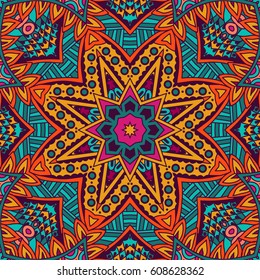 Festive Colorful Tribal ethnic seamless vector pattern ornamental