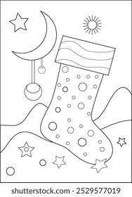  festive coloring page featuring Christmas stockings, ready to be filled with holiday cheer and creativity