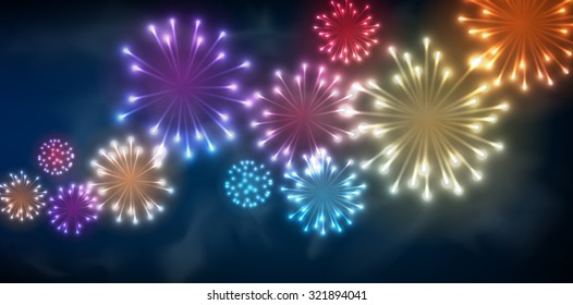 Festive colour firework background. Vector illustration.