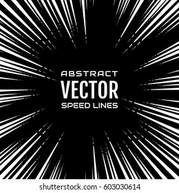 Festive comic radial dash speed line on black background, like fireworks. Effect power explosion illustration. Design element. Vector
