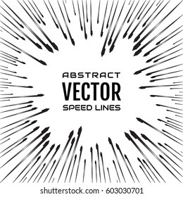 Festive comic radial speed line with gradient rays and hard stroke on white background, like fireworks. Effect power explosion illustration. Design element. Vector
