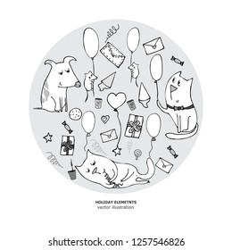 Festive concept for decoration stickers, t-shirts, banners, tags, hand drawing for your design. Vector.