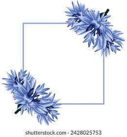 festive, conceptual poster with a square frame in the middle with open field cornflowers on either side of the frame, for cards, invitations or banners