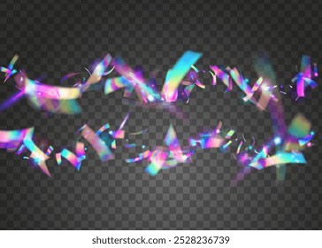 Festive Confetti. Abstract Design. Blue Glare Background. Unicorn Paper. Happy Texture. Carnival Burst. Light Holographic Illustration. Hologram Ribbon. Purple Festive Confetti