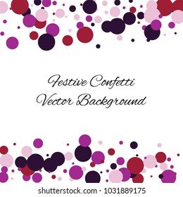 Festive confetti background. Frame vector pattern texture for holiday, postcard, poster, carnival, banner, birthday and children's parties. 