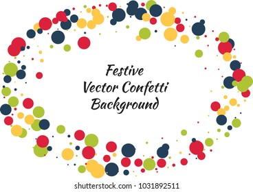 Festive confetti background. Frame vector pattern texture for holiday, postcard, poster, carnival, banner, birthday and children's parties.