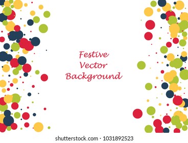 Festive confetti background. Frame vector pattern texture for holiday, postcard, poster, carnival, banner, birthday and children's parties.