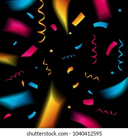 Festive confetti. Black background Vector illustration