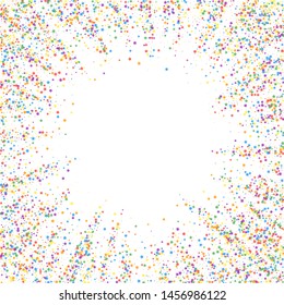 Festive confetti. Celebration stars. Childish bright stars on white background. Comely festive overlay template. Stylish vector illustration.