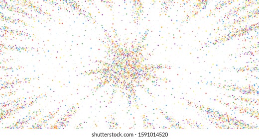 Festive confetti. Celebration stars. Childish bright stars on white background. Creative festive overlay template. Rare vector illustration.