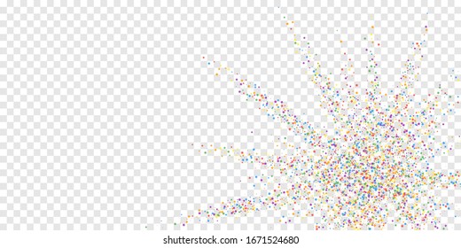 Festive confetti. Celebration stars. Childish bright stars on transparent background. Curious festive overlay template. Flawless vector illustration.