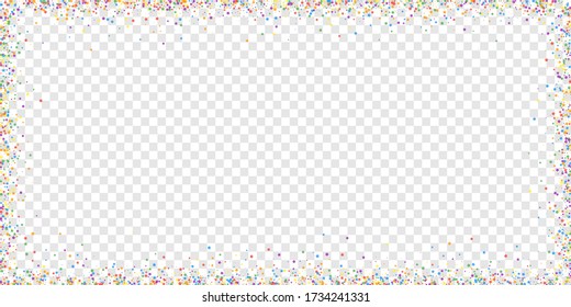 Festive confetti. Celebration stars. Childish bright stars on transparent background. Delightful festive overlay template. Magnificent vector illustration.