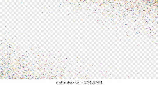 Festive confetti. Celebration stars. Childish bright stars on transparent background. Creative festive overlay template. Gorgeous vector illustration.