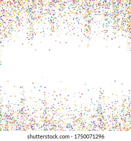 Festive confetti. Celebration stars. Childish bright stars on white background. Charming festive overlay template. Energetic vector illustration.