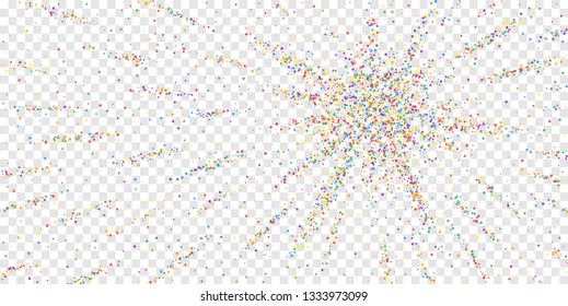 Festive confetti. Celebration stars. Colorful confetti on transparent background. Curious festive overlay template. Radiant vector illustration.