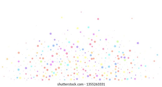 Festive confetti. Celebration stars. Colorful stars random on white background. Cute festive overlay template. Curious vector illustration.