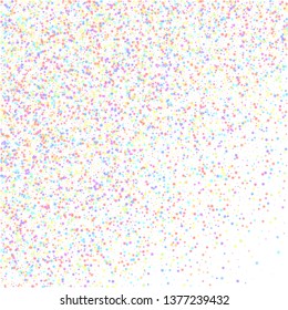 Festive confetti. Celebration stars. Colorful stars small on white background. Comely festive overlay template. Appealing vector illustration.