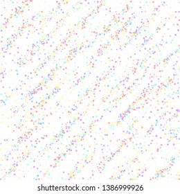 Festive confetti. Celebration stars. Colorful stars small on white background. Classic festive overlay template. Bewitching vector illustration.