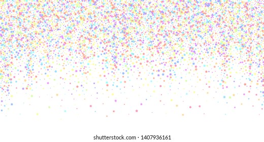 Festive confetti. Celebration stars. Colorful stars dense on white background. Cute festive overlay template. Shapely vector illustration.