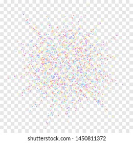 Festive confetti. Celebration stars. Colorful stars small on transparent background. Elegant festive overlay template. Mesmeric vector illustration.