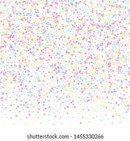 Festive confetti. Celebration stars. Colorful stars on white background. Classic festive overlay template. Worthy vector illustration.