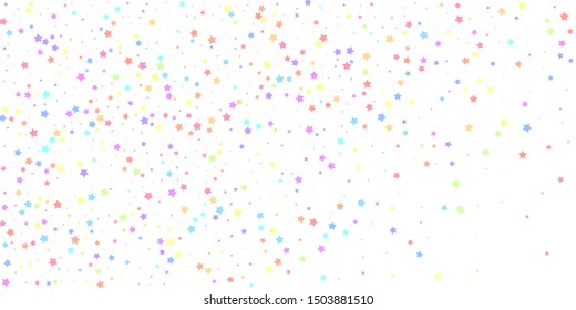 Festive confetti. Celebration stars. Colorful stars random on white background. Dramatic festive overlay template. Worthy vector illustration.