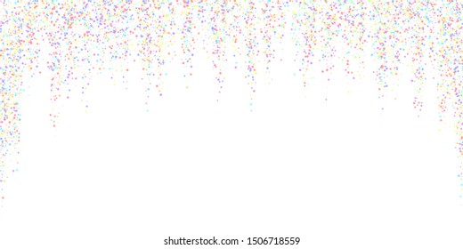 Festive confetti. Celebration stars. Colorful stars small on white background. Dazzling festive overlay template. Curious vector illustration.