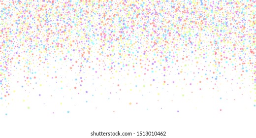 Festive confetti. Celebration stars. Colorful stars on white background. Cute festive overlay template. Rare vector illustration.