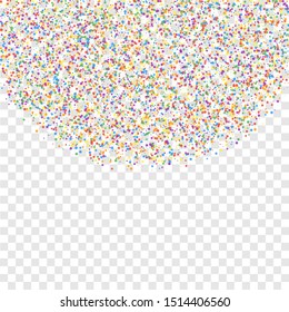 Festive confetti. Celebration stars. Colorful confetti on transparent background. Comely festive overlay template. Delicate vector illustration.