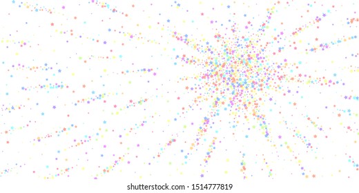 Festive confetti. Celebration stars. Colorful stars dense on white background. Curious festive overlay template. Stylish vector illustration.