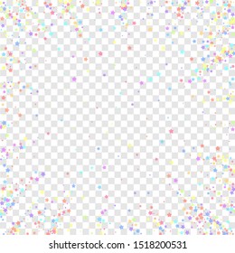 Festive confetti. Celebration stars. Colorful stars dense on transparent background. Comely festive overlay template. Mesmeric vector illustration.