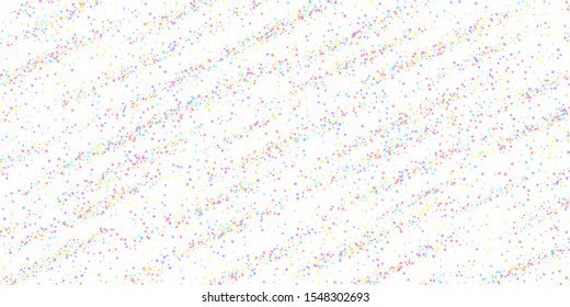 Festive confetti. Celebration stars. Colorful stars small on white background. Delicate festive overlay template. Graceful vector illustration.