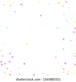 Festive confetti. Celebration stars. Colorful stars random on white background. Comely festive overlay template. Noteworthy vector illustration.
